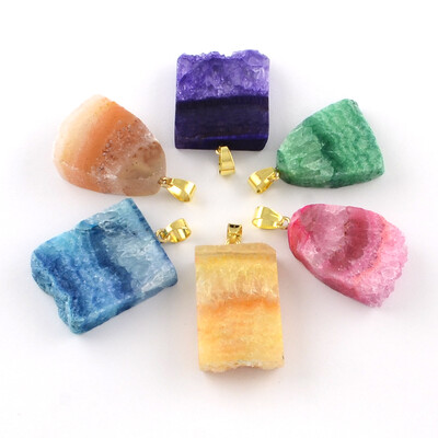 

Dyed Drusy Natural Agate Pendants Mixed Shapes with Golden Plated Iron Pinch Bails Mixed Color 3842x2025x69mm Hole 6x5mm
