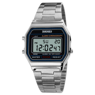 

SKMEI 30m Waterproof Square Dial Digital Wristwatch Mens Watch With Stainless Steel Strap