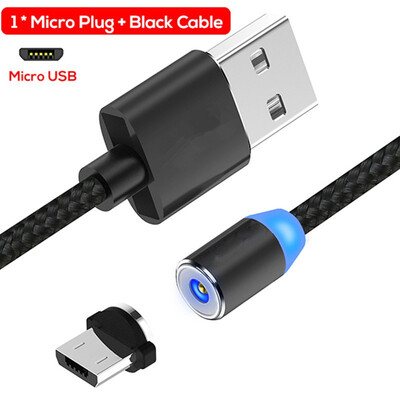 

360 Round Magnetic Charging Cable Micro Type C 3 in 1 Cable for iPhone Samsung Xiaomi Huawei LG 1M 2M Nylon Braided LED Cable