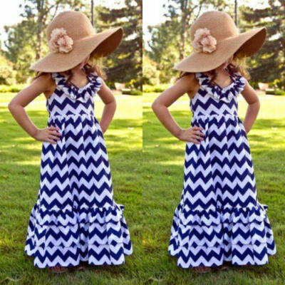 

3-10Years Summer Beach Kid Girls Long Maxi Boho Stripe Dress Sundress