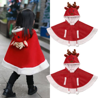 

US Christmas Baby Girl Warm Fleece Hooded Cloak Coat Outerwear Snowsuit Jacket