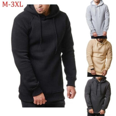 

Men Slim Fit Long Sleeve Solid Color Hooded Tee Tops Pullover Sweater Sweatshirt