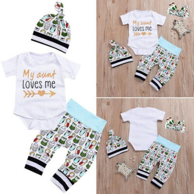 

USA Newborn Kids Baby Boy Girl Romper TopsLong Pants Hat Outfits Clothes 0-24M