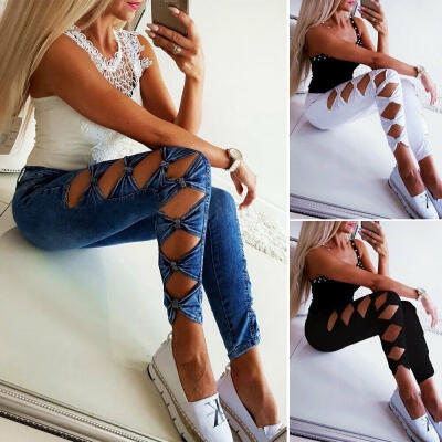 

Hollow out Jeans Women Denim Slim Skinny Ripped Pants High Waist Stretch Jeans Pencil Trousers Denim pants New