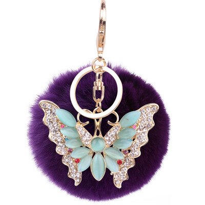 

Soft 8CM Rex Rabbit Hair Ball Butterfly Alloy Keychain Couple Mobile Phone Bag Hanging