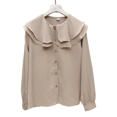 

Solid Color Soft Breathable Blouse Women Spring Summer Long Sleeve Loose Peter Pan Collar Shirt Korean Fashion Ladies Tops