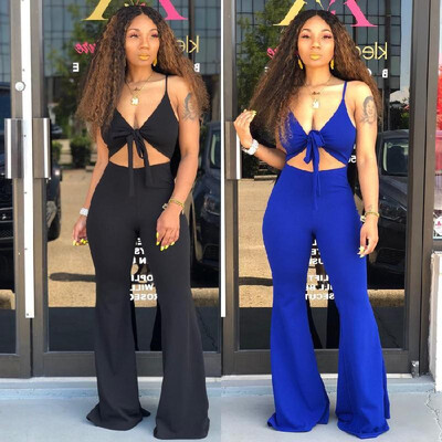 

Amazon wish hot sale 2019 Europe&the United States new summer womens one-piece suit jumpsuit blue