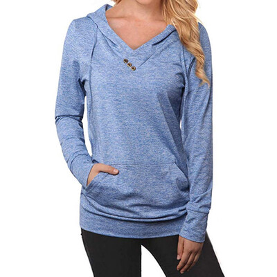 

Women Long Sleeve Hoodie V-Neck Pocket Hooded Hoodie Solid Color