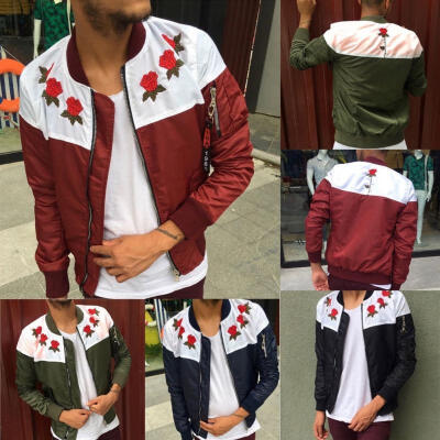 

Men Rose Printed Casual Thin Jacket Coat Fashion Slim Outcoat Autumn Clothing