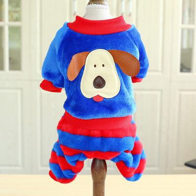 

Dog Outfits Cartoon Jumpsuit Autumn Winter Coral Velvet Costume Pet 4 Legged Outfit For Dogs Striped Pants Cute Dog Printed Tops