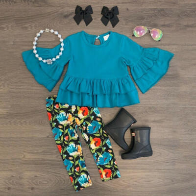 

US Kids Baby Girl Clothes Flared Sleeve Tops DressFlower Leggings Pants Outfit