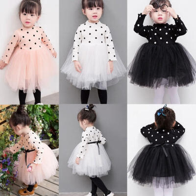 

Newborn Toddler Kids Baby Girls Long Sleeve Knitting Skirt Dot Lace Tutu Dress