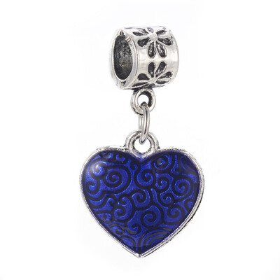 

Alloy European Dangle Beads Large Hole Beads with Enamel Heart Antique Silver Blue 28mm Pendant 16x15x35mm Hole 5mm