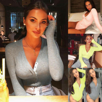 

Sexy Women Long Sleeve Shirt Jumpsuit Bodysuit Stretch Leotard Blouse 3 Colors