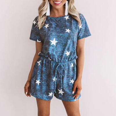 

Starmoon Women Fashion Casual Stars Print Short Sleeve Ladies O-Neck Short Jumpsuits