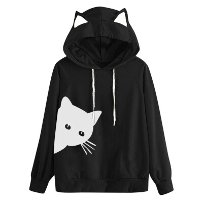 

Nomeni Womens Cat Long Sleeve Hoodie Sweatshirt Hooded Pullover Tops Blouse BKL