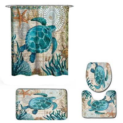 

Siaonvr 4PCS Sea Style Non Slip Toilet Polyester Cover Mat Set Bathroom Shower Curtain