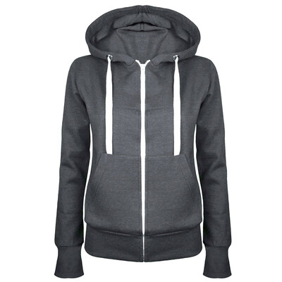

Women Ladies Plain Hoodie Zipper Sweatshirt Jacket Top Zip Top
