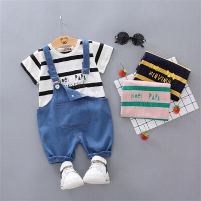

US Toddler Kids Baby Girl Boy Short Sleeve Shirt TopsBib Pants Clothes Outfit