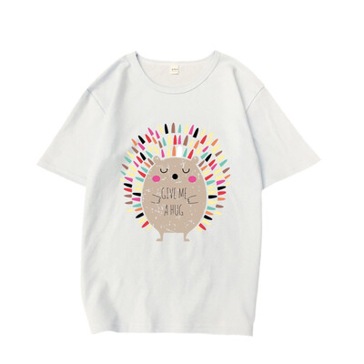 

Cartoon Hedgehog Print T-Shirt Girl Short Sleeves O-Neck Tshirt Feminist Tee Print Harajuku T-shirt Women Tops