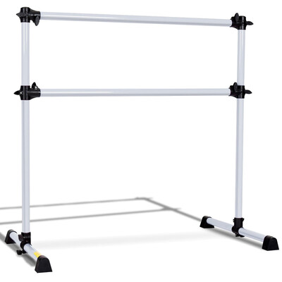 

4 Height Adjustable Portable Double Freestanding Ballet Barre-Silver
