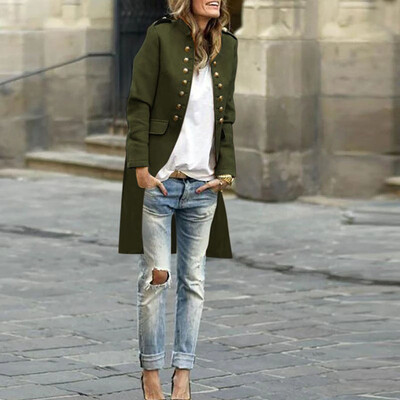 

Tailored Women Autumn Solid Fashion Button Long Sleeve Cardigan Top Double-Breasted Coat