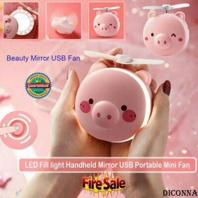 

Folding Pocket Mirror LED Lights Lamps Makeup Portable Mini Fan Handheld USB UK
