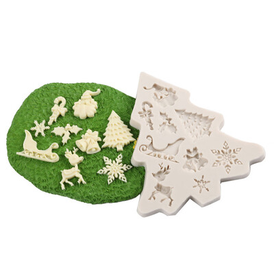 

Siaonvr Silicone Christmas Tree Santa Claus Elk Sled Stick Mold Chocolate Cake Moulds