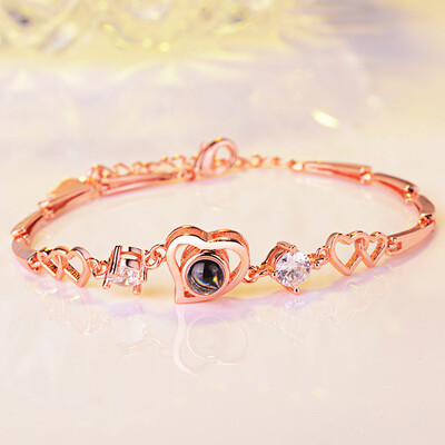 

I Love You In 100 Languages Heart Bangles Microscopic Carvings Light Projected Pendant Bracelets
