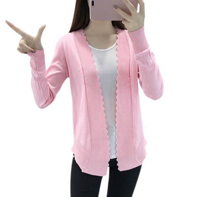 

Casual All-match Women Knitted Cardigan Long Sleeves Jacket Ice Silk V-neck Loose Sunscreen Top