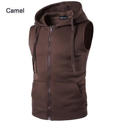 

Spring Mens Hooded Sweater Vest Solid Color Zipper Pocket Winter Jacket Waistcoat Hoodies For Men