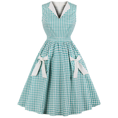 

Vintage Gingham Bowknot Pin Up Dress
