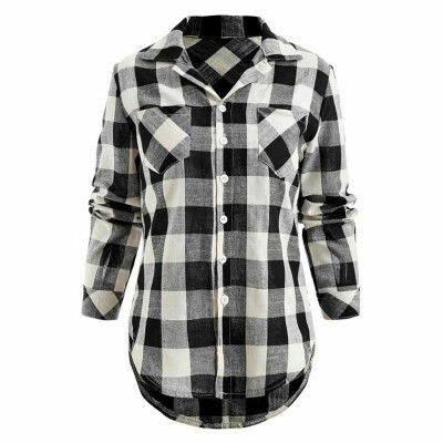 

Womens stand collar plaid long sleeve slim shirt