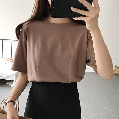 

Womens O-NeckV-Neck Solid Short Sleeve Loose T-Shirt