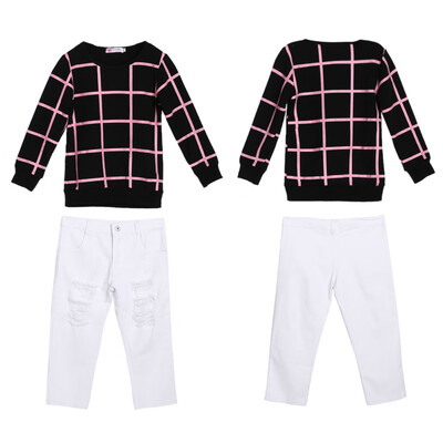 

Kids Girls Outfits Long Sleeve Plaid Tops Denim Pants Jeans Clothes Set