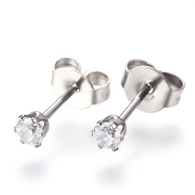 

Gifts for Boyfriend Valentines Day Cubic Zirconia Ear Studs with Stainless Steel Base Clear about 3mm wide 13mm long 07mm th