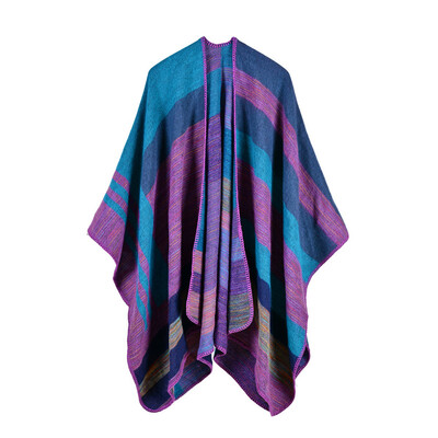 

New Women Knitted Poncho Cape Contrast Stripe Oversized Cardigan Sweater Long Shawl Scarf Cashmere Pashmina