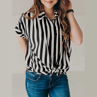 

Starmoon Womens Casual Short Sleeve Striped Tie T-Shirt Blaouse Tops With Buttons