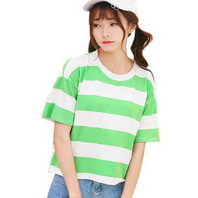 

Women Width Striped Candy Color T Shirt Short Sleeve O Neck Women Tops Harajuku Summer Casual Loose Tshirt