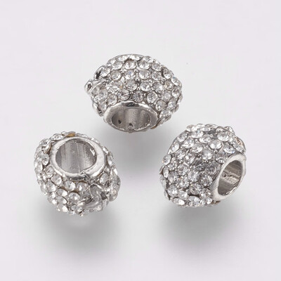 

Alloy European Beads Large Hole Beads with Rhinestone Oval Platinum 13x9x9mm Hole 5mm