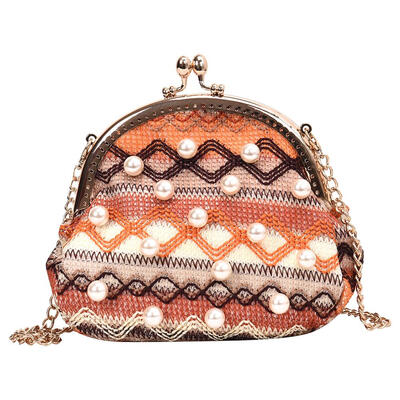 

Ethnic Woven Pearls Decor Shoulder Handbags Women Small Chain Crossbody Bag