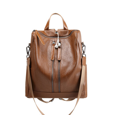 

Backpack female Korean version 2019 new tide soft leather with leather leather retro handbag dual-use casual backpack
