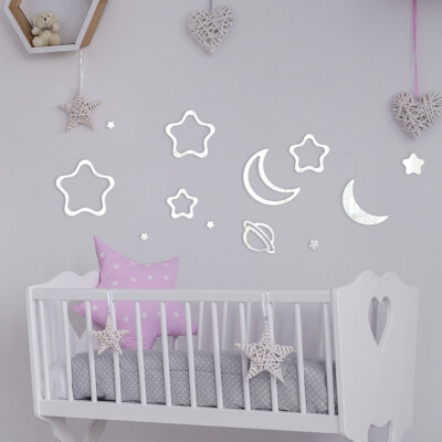 

Gobestart Mirror Wall Sticker Star Moon DIY Art Mural Home Room Decor Acrylic Decal