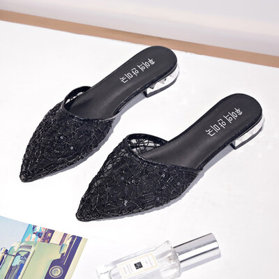 

Temperament sexy womens shoes summer shoes half flat lace sandals women pointed slippers