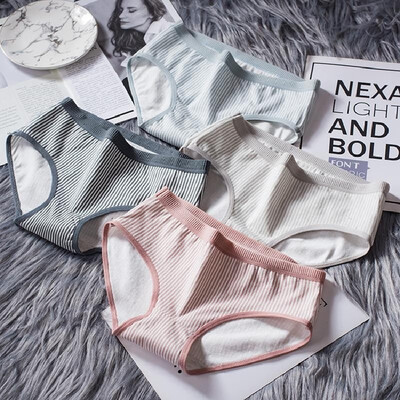 

Supply 2019 new underwear cotton striped girl cute underwear Japanese low waist pants briefs silver