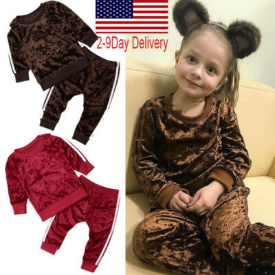 

2PCS Kids Baby Girls Clothes Outfits Cotton T-shirt Tops Tracksuit Pants Set