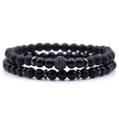 

Men And Women Lava Stone Beads Turquoise Bracelet Set Black Pave Zircon Ball Charm Bracelets