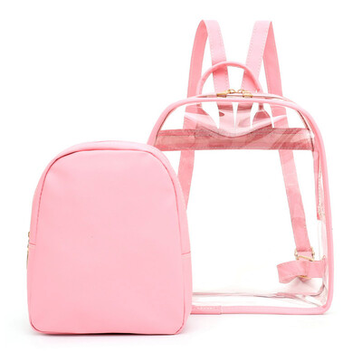 

Tailored 2PCS Womens Ladies Pattern Pure Color Fashion Transparent BackpackSmall Bag