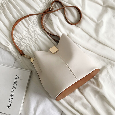

Chic contrast color casual shoulder bag simple temperament handbag 2019 summer new fashion wild bucket crossbody bag