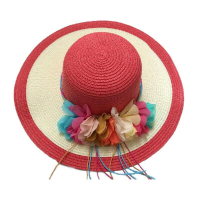 

New Summer Women Straw Hat Wide Brim Colorful Flower Floppy Foldable Sun Beach Hat Headwear